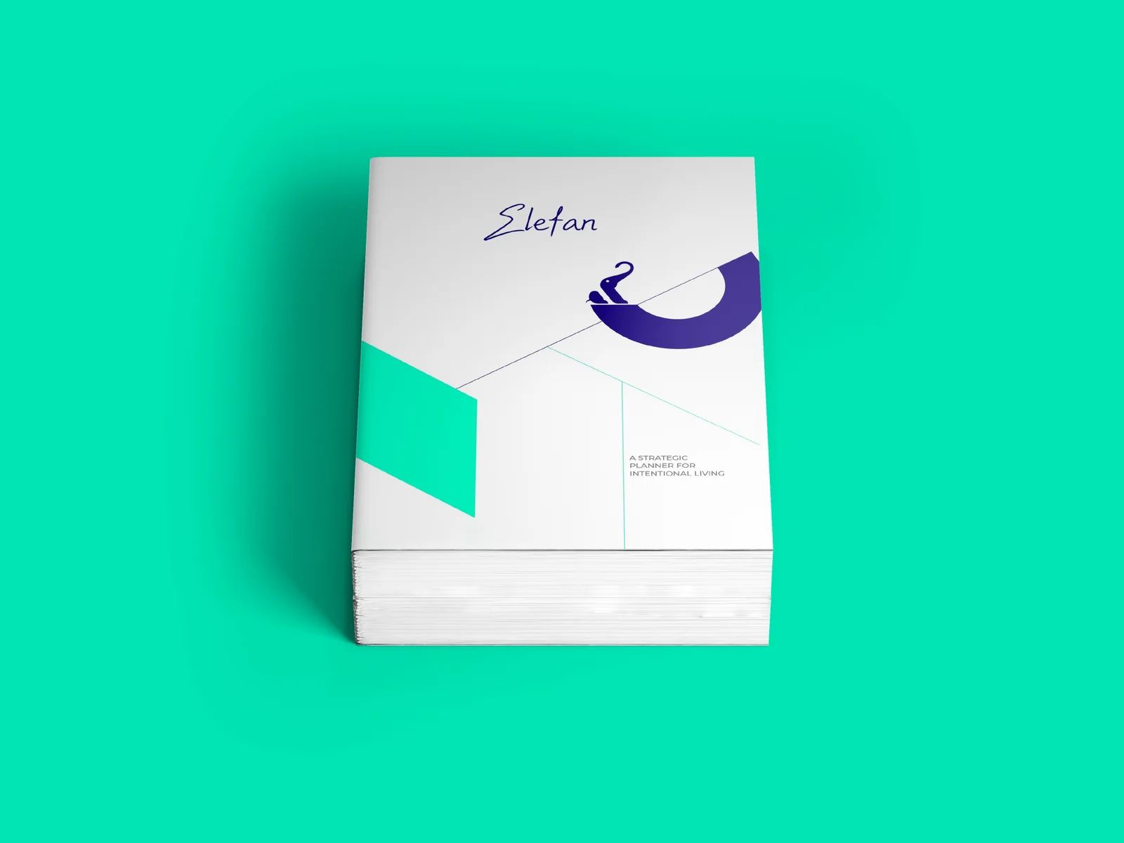 Elefan planner with a white cover, purple elephant artwork, and mint details