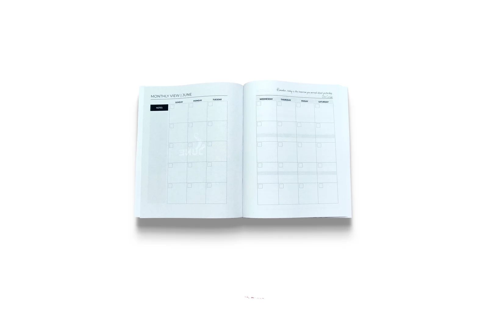 Elefan two-page monthly calendar spread with space for notes