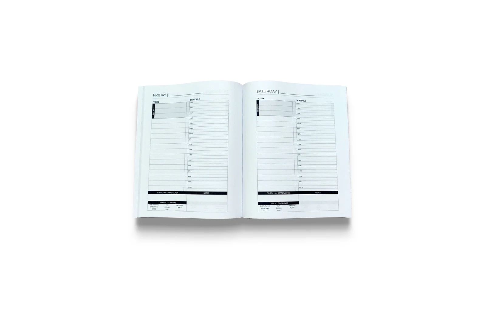 Elefan daily pages with priorities, to-do lists, schedule, gratitude, reflection, and notes